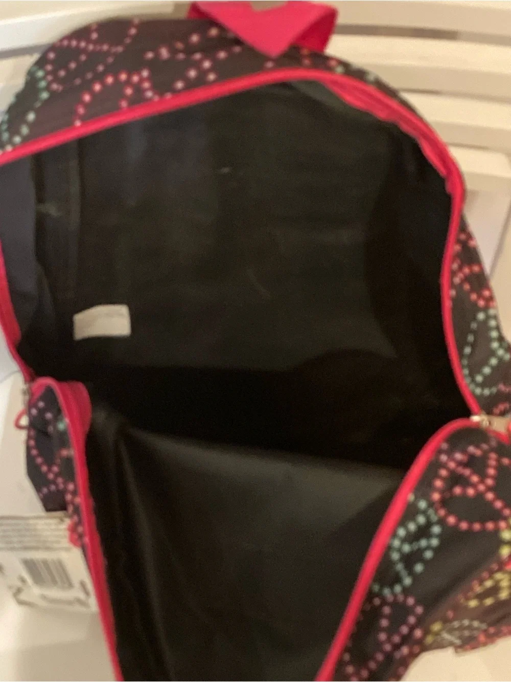 Black Peace Sign Floral Print Backpack with Pink Accents